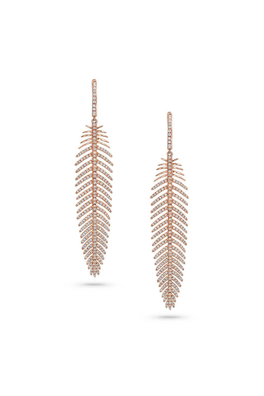 18kt Rose Gold Diamond Feather Earrings