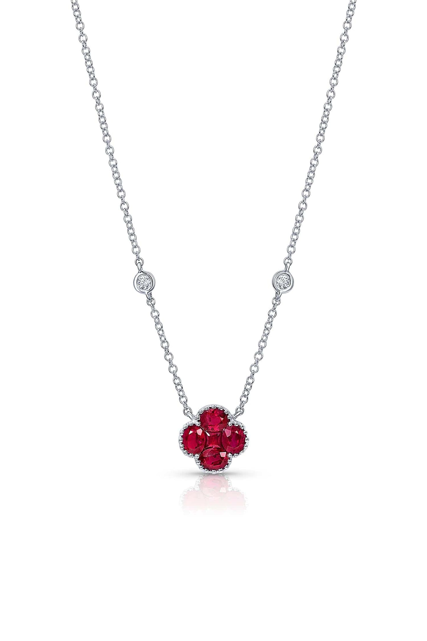 18k White Gold Ruby Quatrefoil Necklace