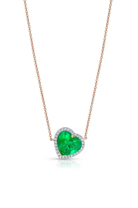 Rivière 18k Gold Platinum Emerald Heart Shaped Necklace