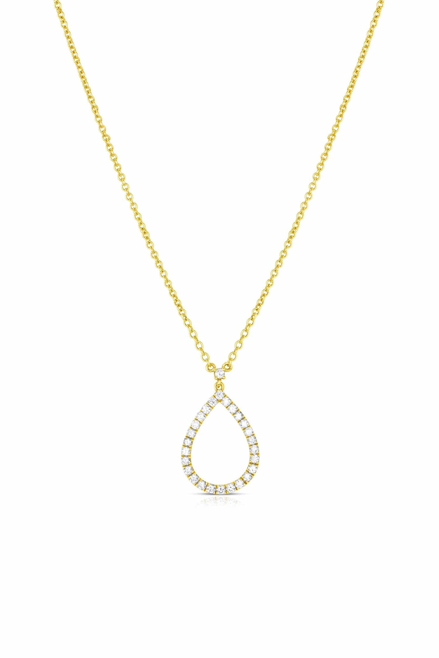 18K Yellow Gold Pear Shape Pavé Diamond Pendant Necklace