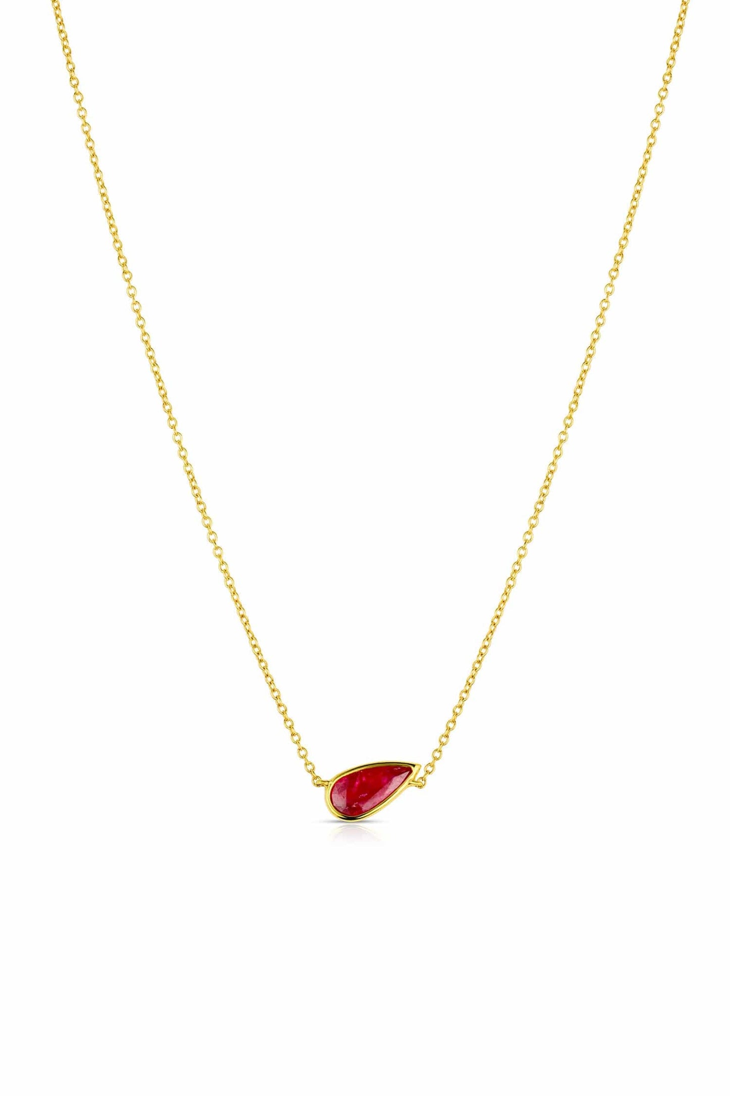 Rivière 18K Yellow Gold Pear Shape Ruby Solitaire Pendant