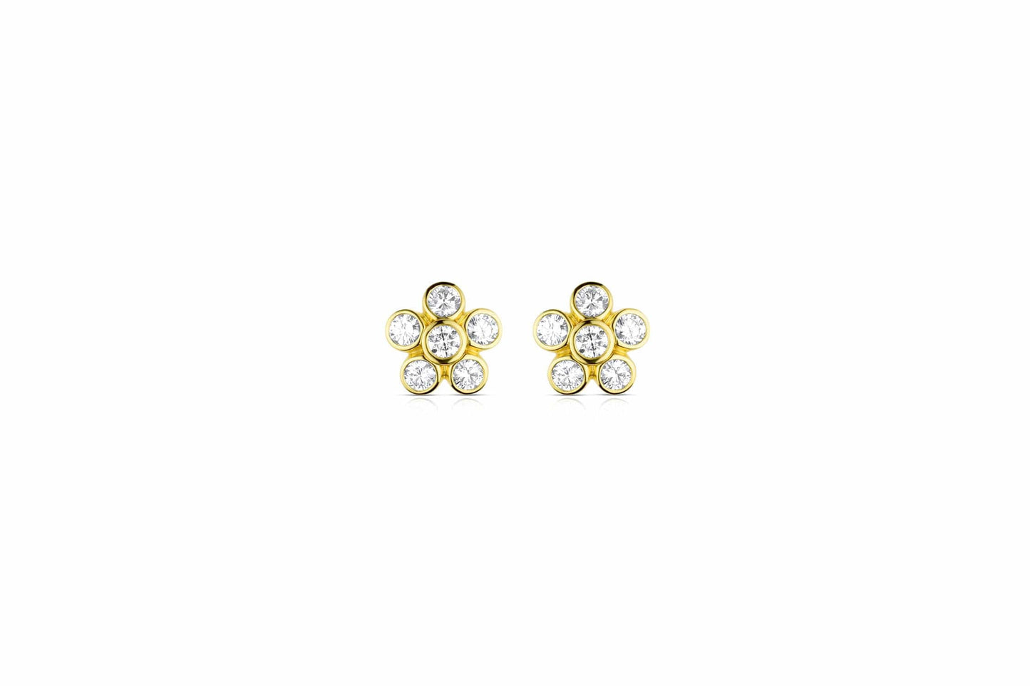 18K Yellow Gold Diamond Flower Stud Earrings