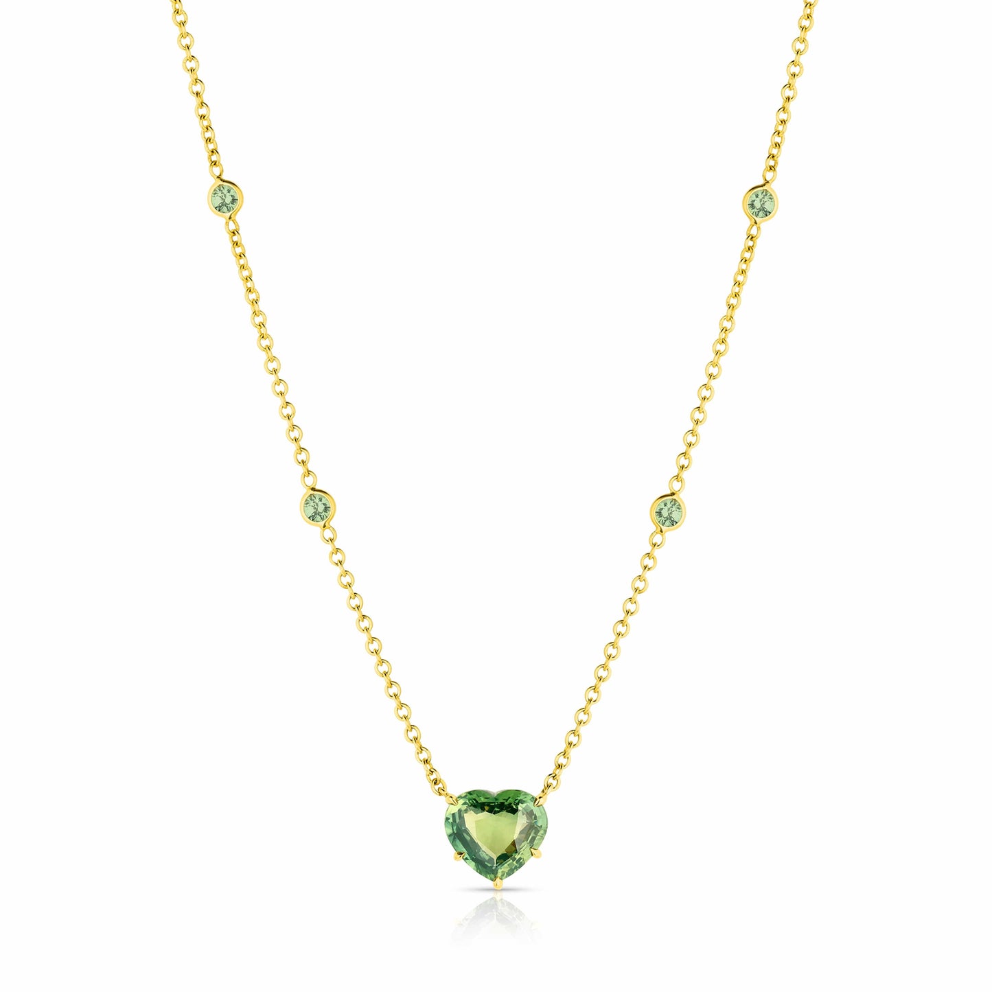 18kt Yellow Gold 3.02ct Green Sapphire Heart Shaped Necklace