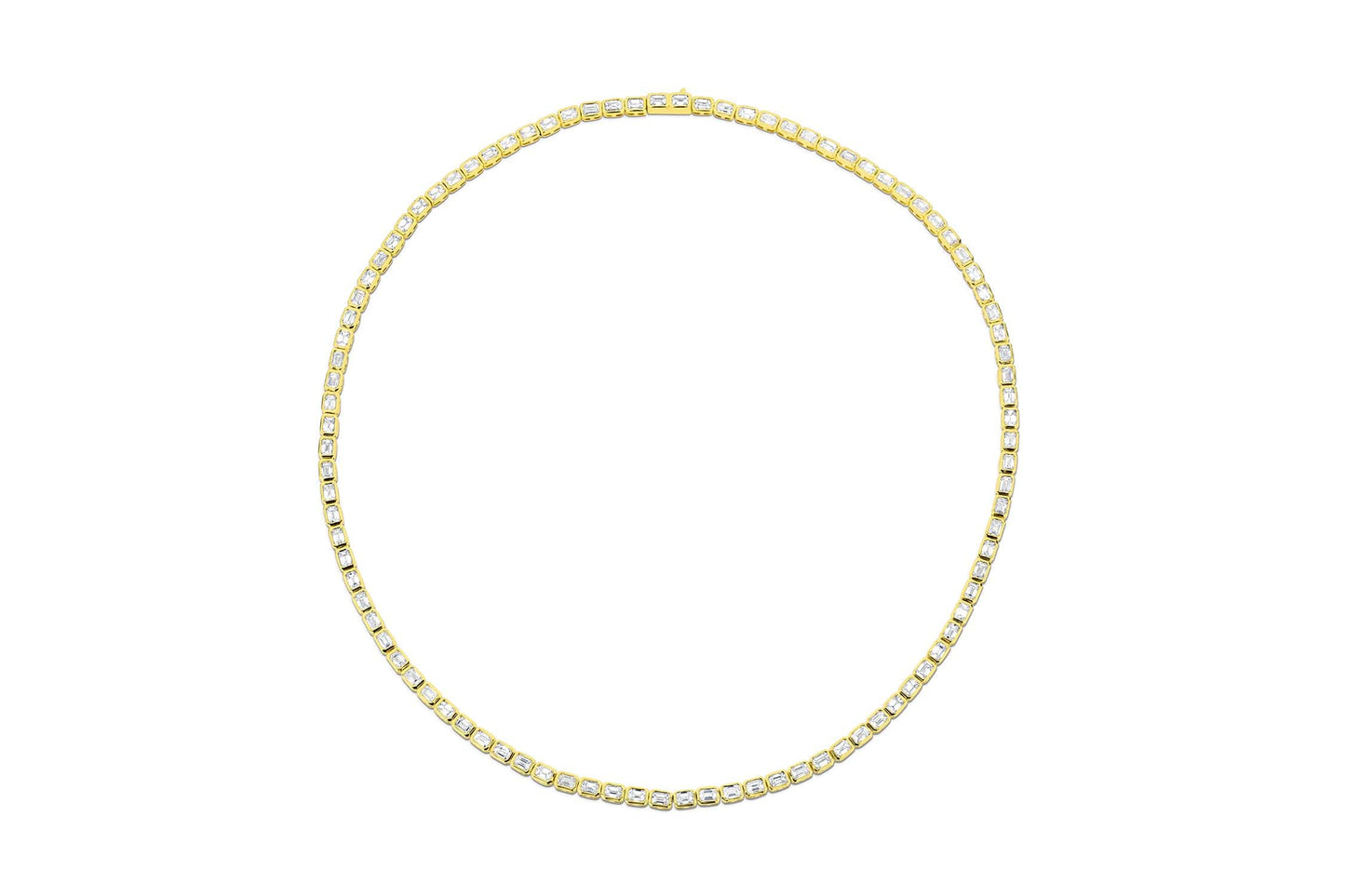 Yellow Gold Emerald Cut Diamond Tennis Necklace