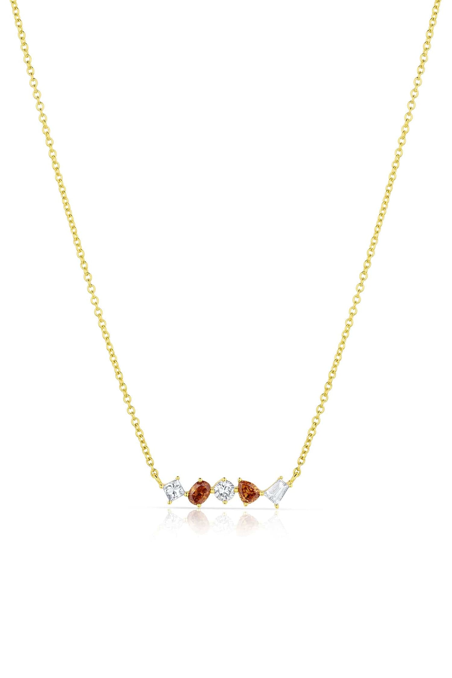Yellow Gold Multicolor Diamond Necklace 0.60 carats Diamond