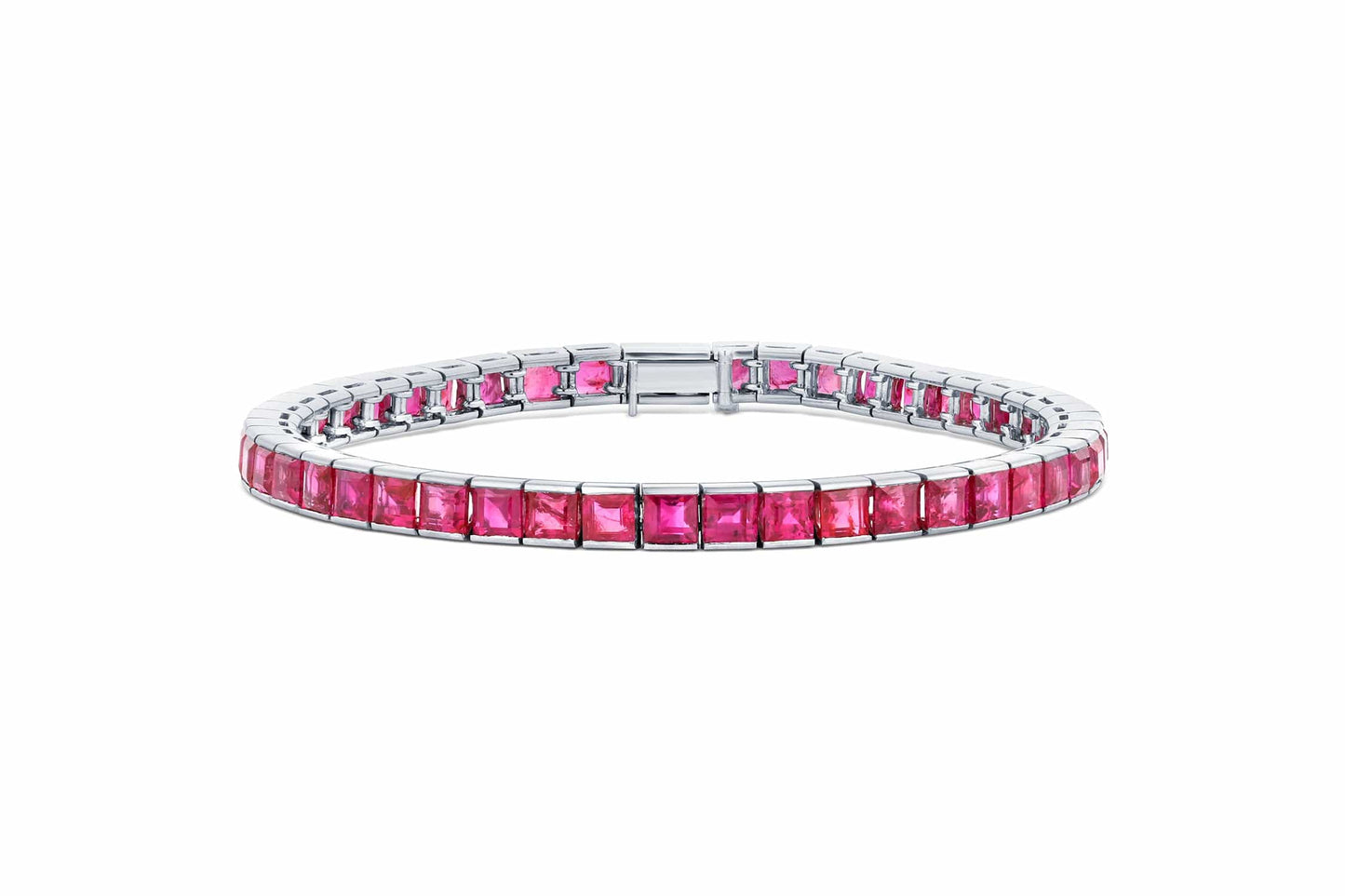 Vintage circa 1930's 18kt white gold Burmese Ruby line bracelet