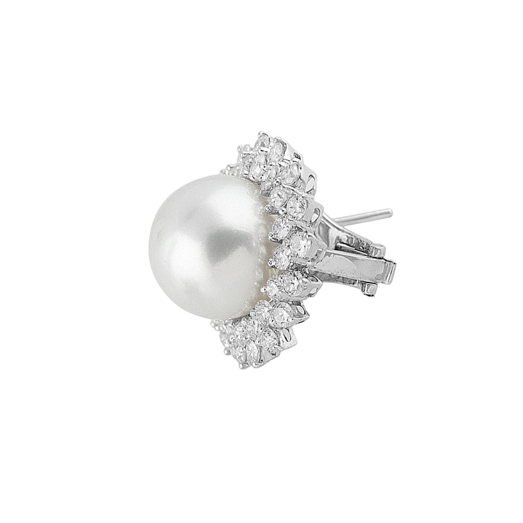 Estate 18k White Gold Pearl Diamond Earrings