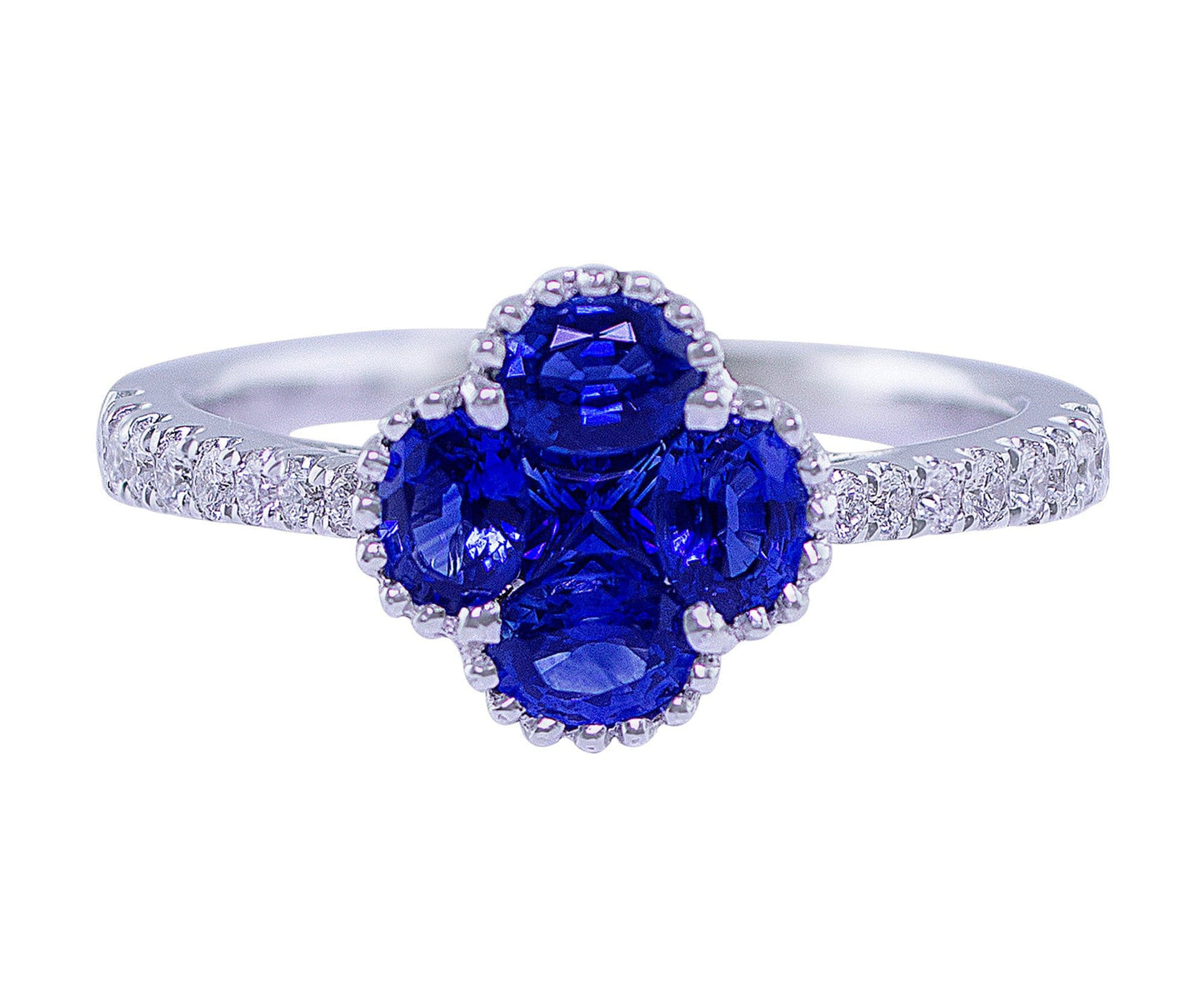 18k White Gold Quatrefoil Sapphire Diamond Ring