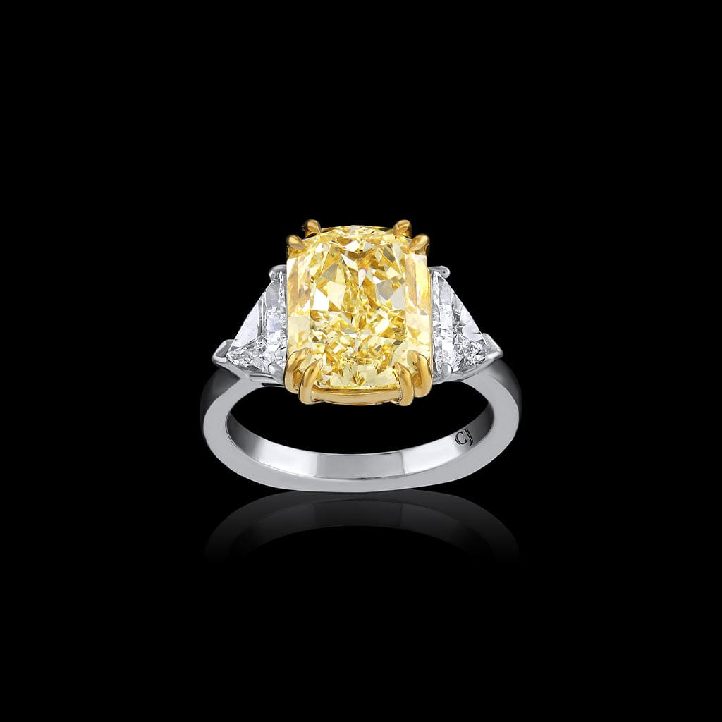 Platinum 18K Yellow Gold 5.23ct Fancy Yellow Diamond Ring, GIA Certified