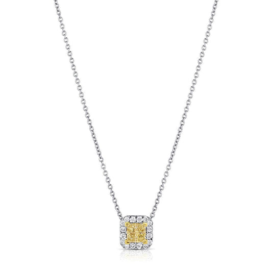 18kt White Gold Yellow Diamond Square Pendant Necklace