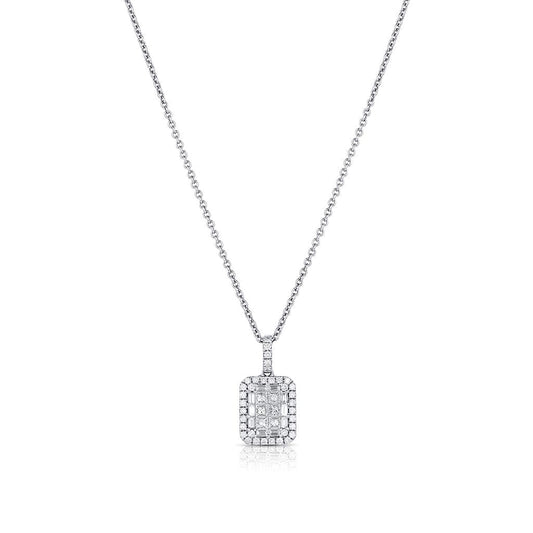 Estate Gregg Ruth 18kt White Gold Diamond Rectangular Pendant Necklace