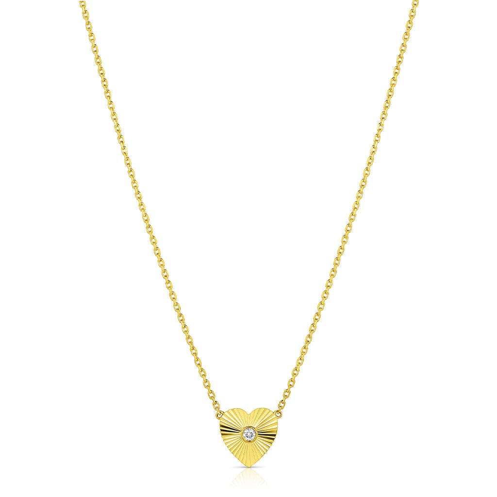 18kt Yellow Gold Diamond Fluted Heart Pendant Necklace