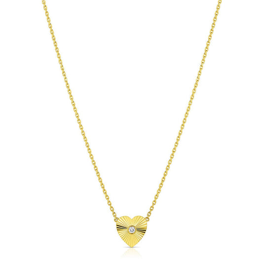 18kt Yellow Gold Diamond Fluted Heart Pendant Necklace