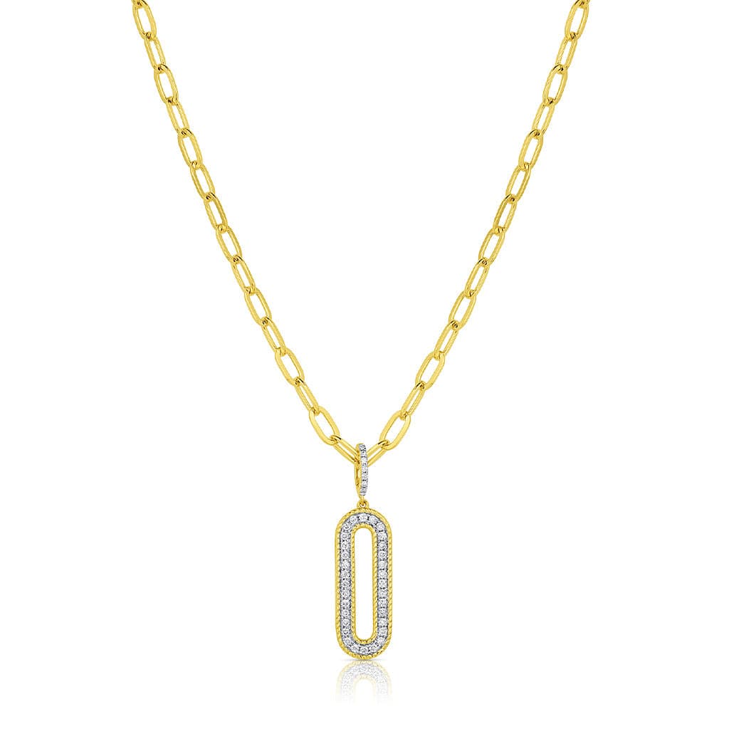 18kt Yellow Gold Diamond Oval Chain Pendant Necklace