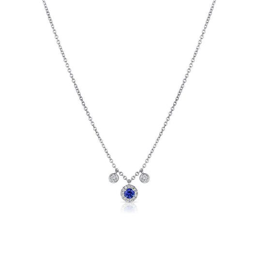 18kt White Gold Sapphire Diamond 2 Dangle Necklace