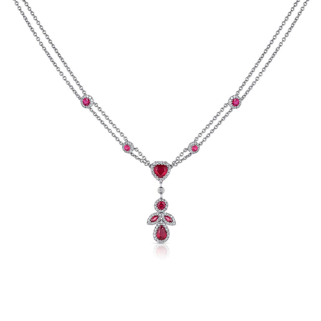 Estate 18k White Gold Ruby Diamond Pendant Necklace