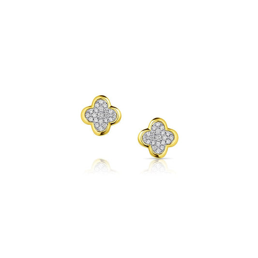 18kt Yellow Gold Pavé Diamond Quatrefoil Stud Earrings