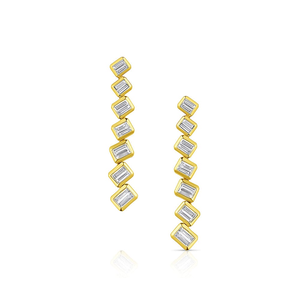 18kt Yellow Gold 0.65ctw Diamond Baguette Cluster Offset Earrings