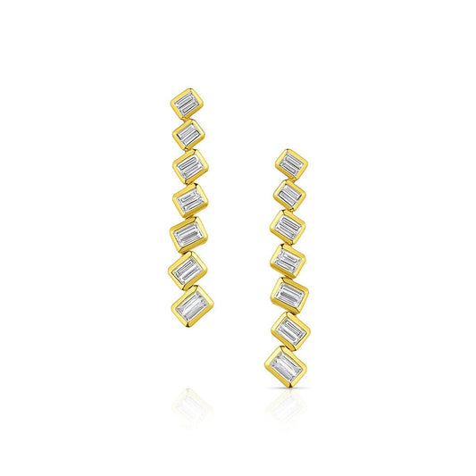 18kt Yellow Gold 0.65ctw Diamond Baguette Cluster Offset Earrings