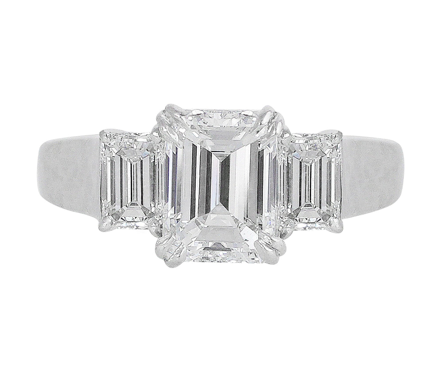 Platinum 1.75ct Emerald Cut Three Stone Diamond Ring