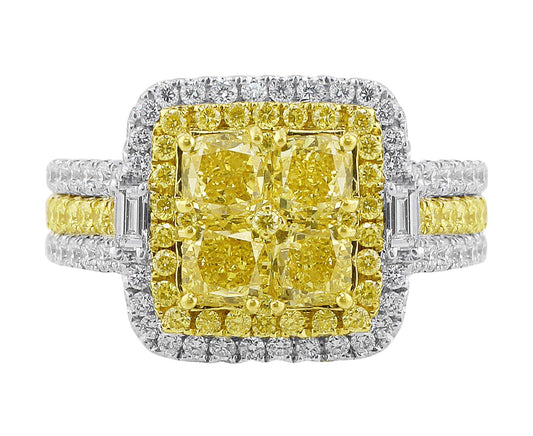 18k White Yellow Gold Square Yellow White-Accent Diamond Ring