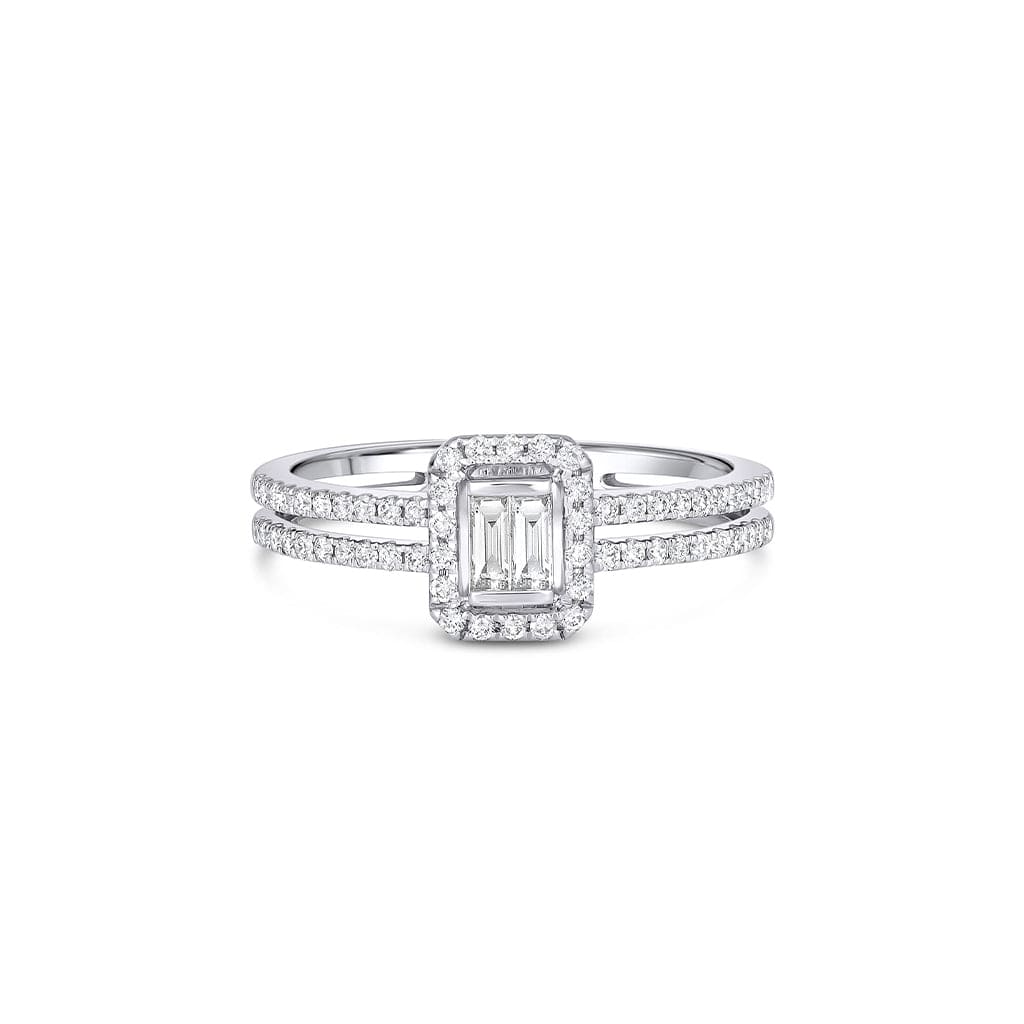 18K White Gold Rectangular Diamond Cluster Ring
