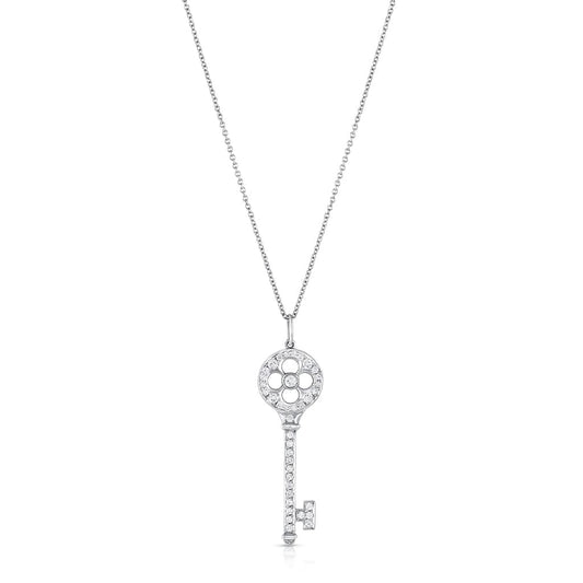 Tiffany & Co. Platinum Diamond 1.5" Rose Key Pendant Necklace - Estate