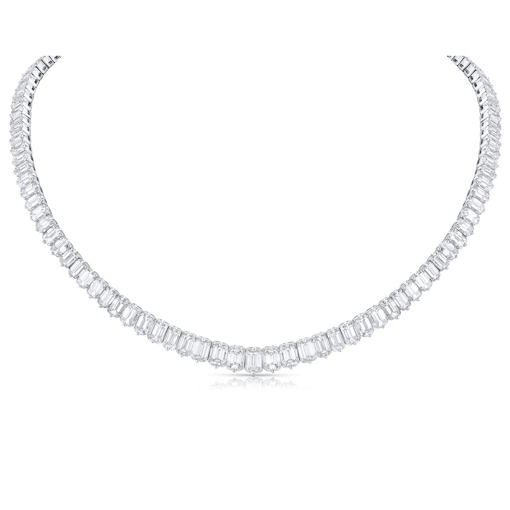 Estate 18k White Gold 37.26ctw Graduated Emerald-Cut Diamond Necklace