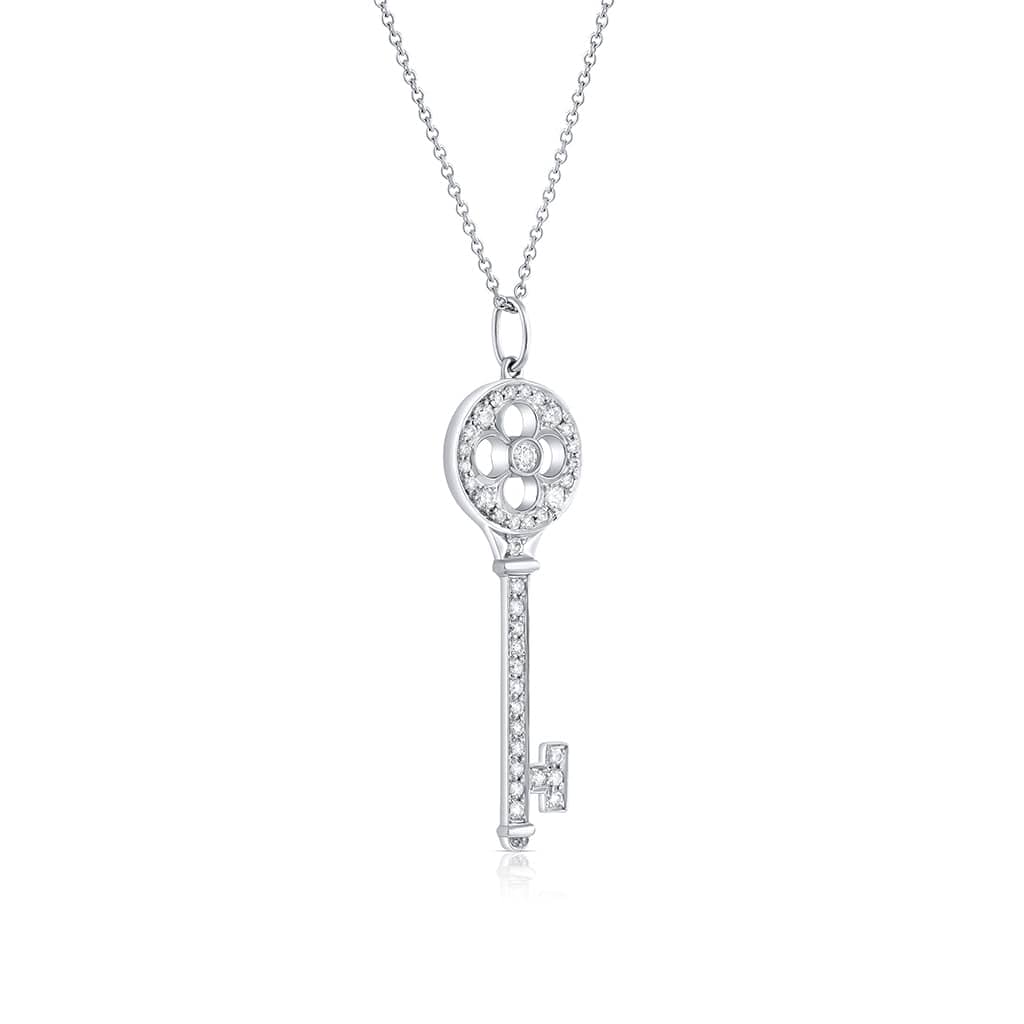 Tiffany & Co. Platinum Diamond 1.5" Rose Key Pendant Necklace - Estate