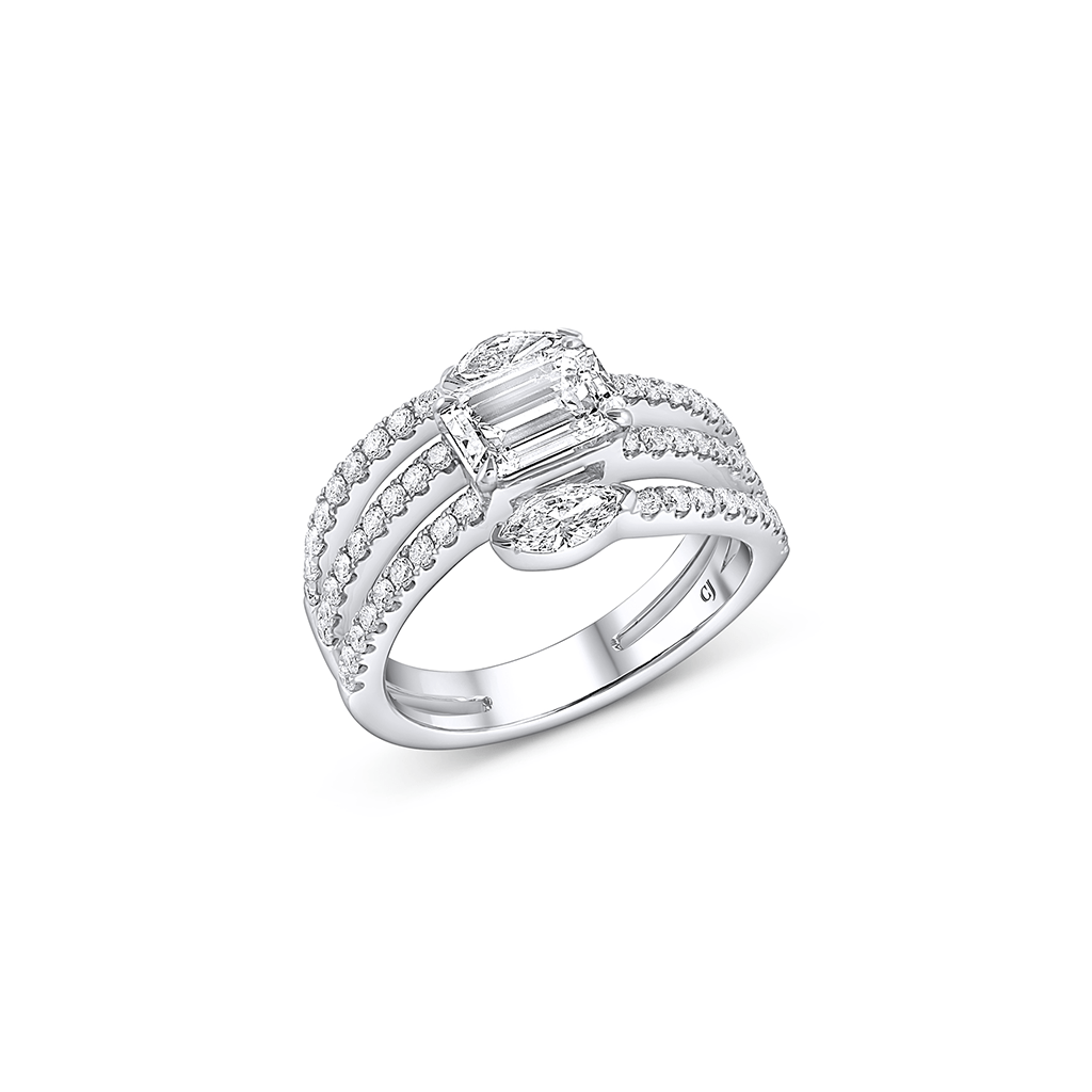 Rivière 18k White Gold 2.07ctw Emerald and Marquise Diamond Spiral Ring, GIA Certified