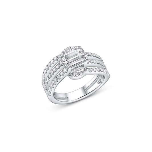 Rivière 18k White Gold 2.07ctw Emerald and Marquise Diamond Spiral Ring, GIA Certified