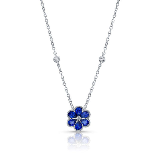 18k White Gold Sapphire Flower Necklace