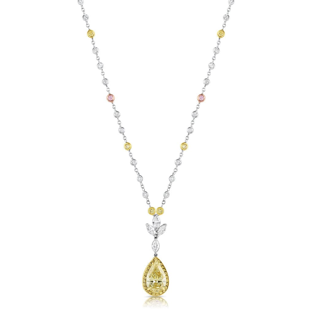 Platinum, 18K White & Yellow Gold Fancy Yellow Diamond Drop Necklace
