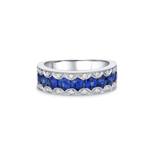 18k White Gold 1.45ctw Sapphire and 0.15ctw Diamond Band