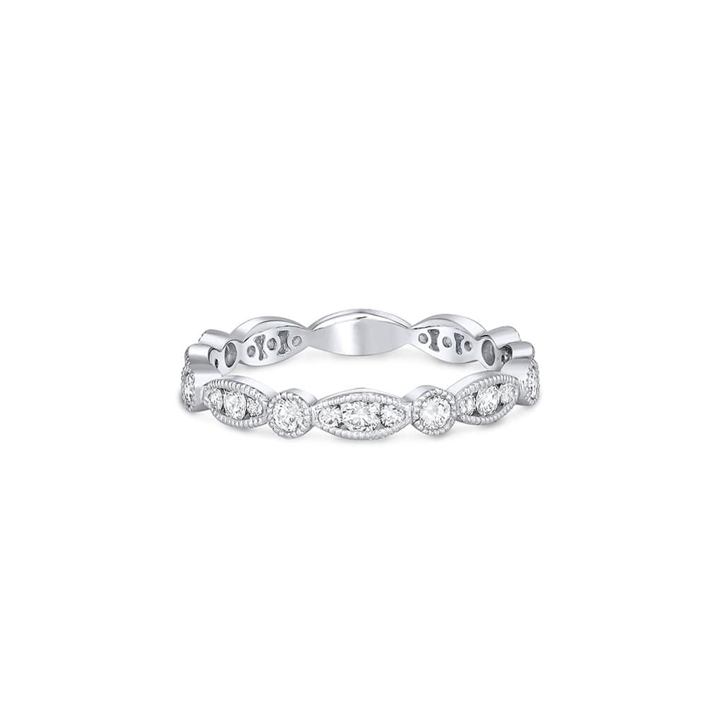 18k White Gold Diamond Round Marquise Eternity Band Ring