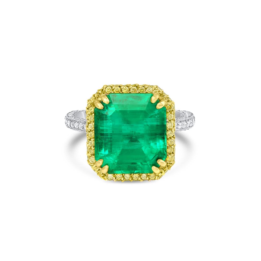 Rivière 18k Gold Platinum 6ct Emerald Diamond Ring, AGL Certified
