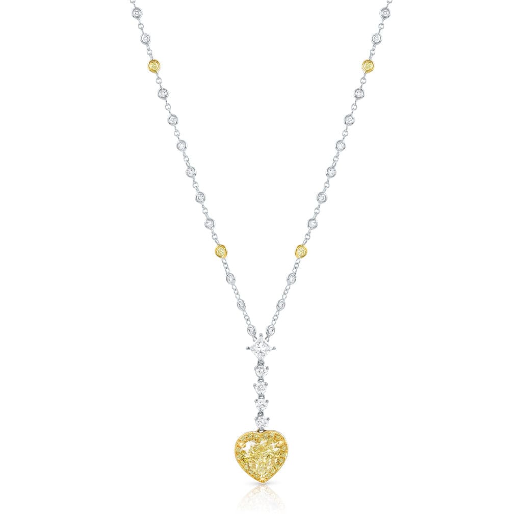 18K Gold Diamond Heart Drop Necklace, GIA Certified