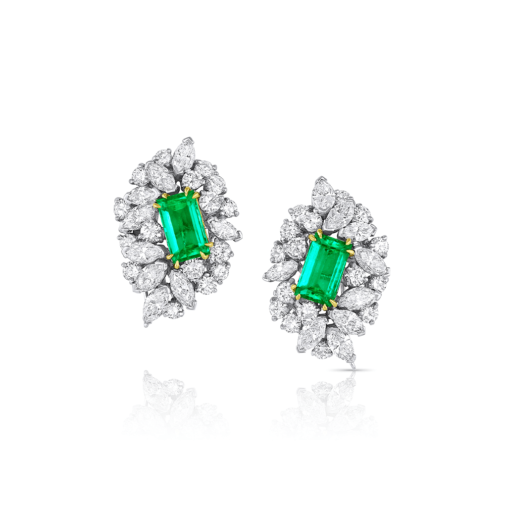 Estate Platinum 3.80ctw Colombia Emerald and 5.00ctw Diamond Earrings, AGL Certified