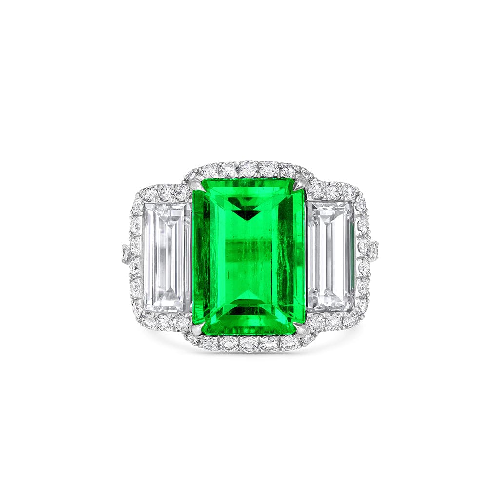Platinum 3.50ct Natural Colombian Emerald Diamond Ring