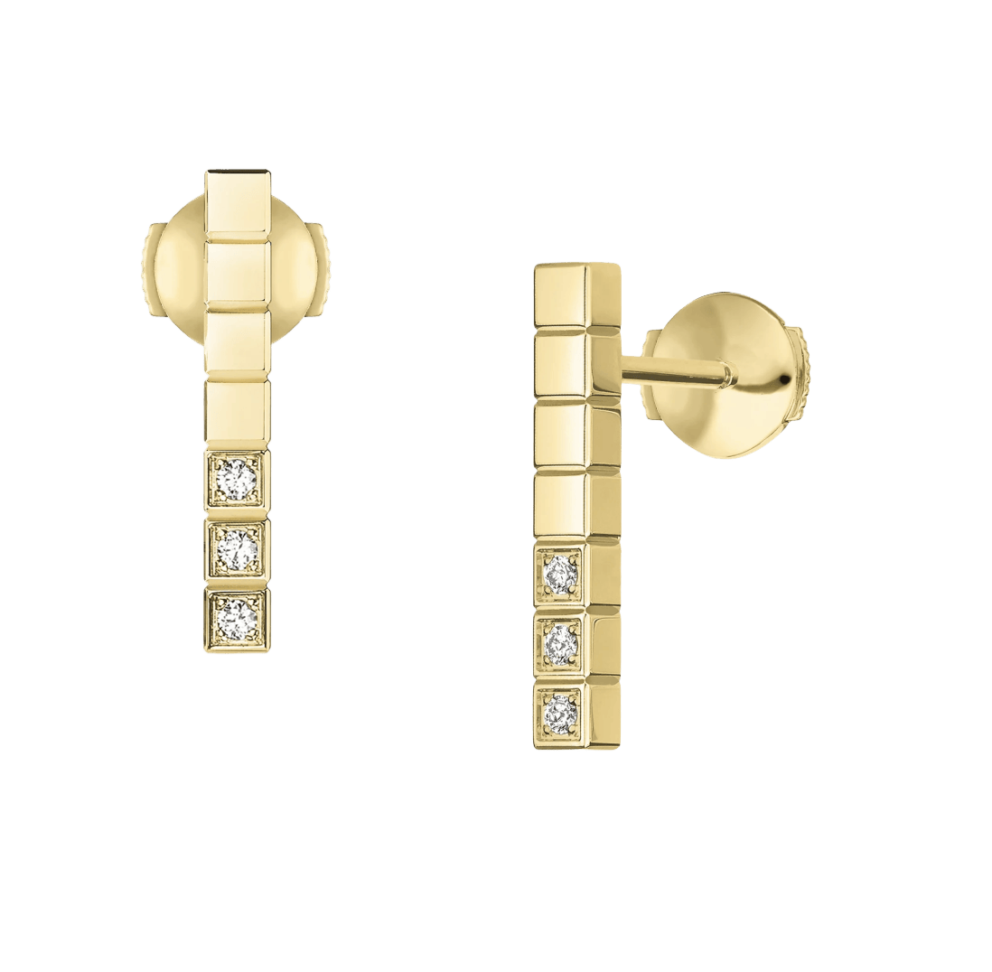 Ice Cube Yellow Gold Half-Set Diamonds  Earrings