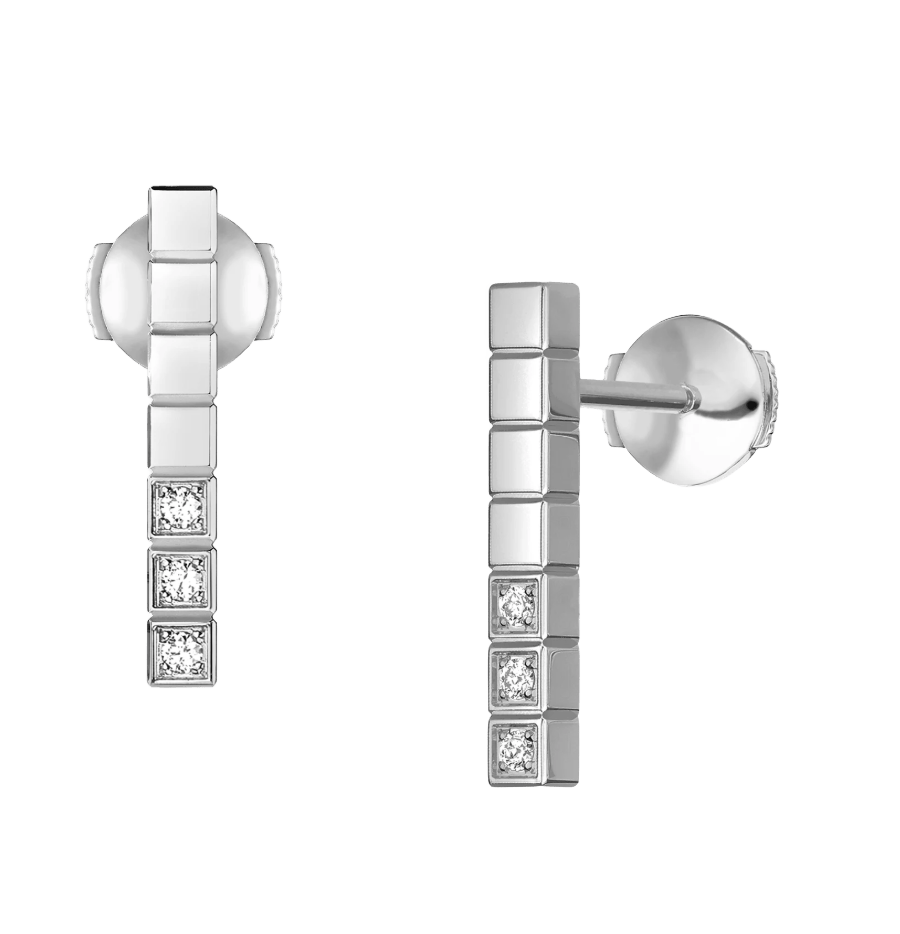 Ice Cube White Gold Half-Set Diamonds  Earrings
