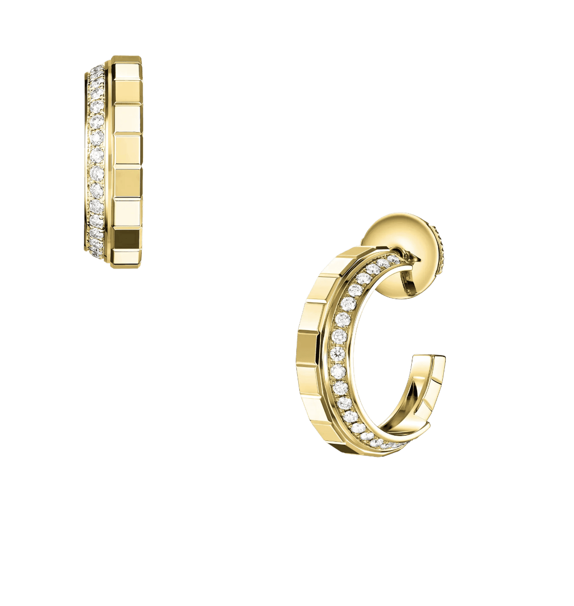 Ice Cube Yellow Gold Small Diamond Hoop Earrings