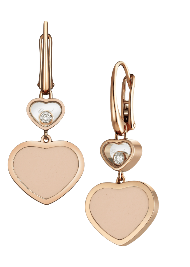 Happy Hearts Drop Earrings Pink Stone