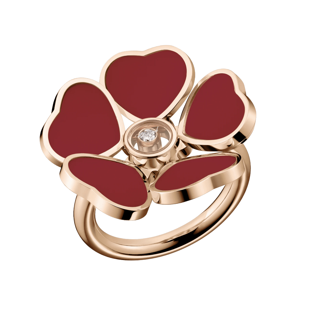 Happy Hearts Flower Ring Red Stone