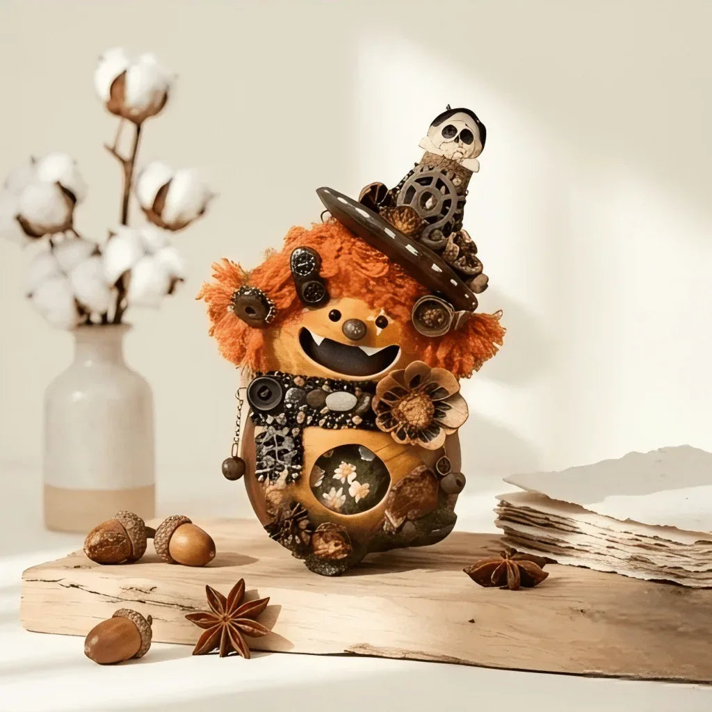 Gears Pod Sprite side view – inventive mixed-media forest spirit collectible | ZAPIFIY