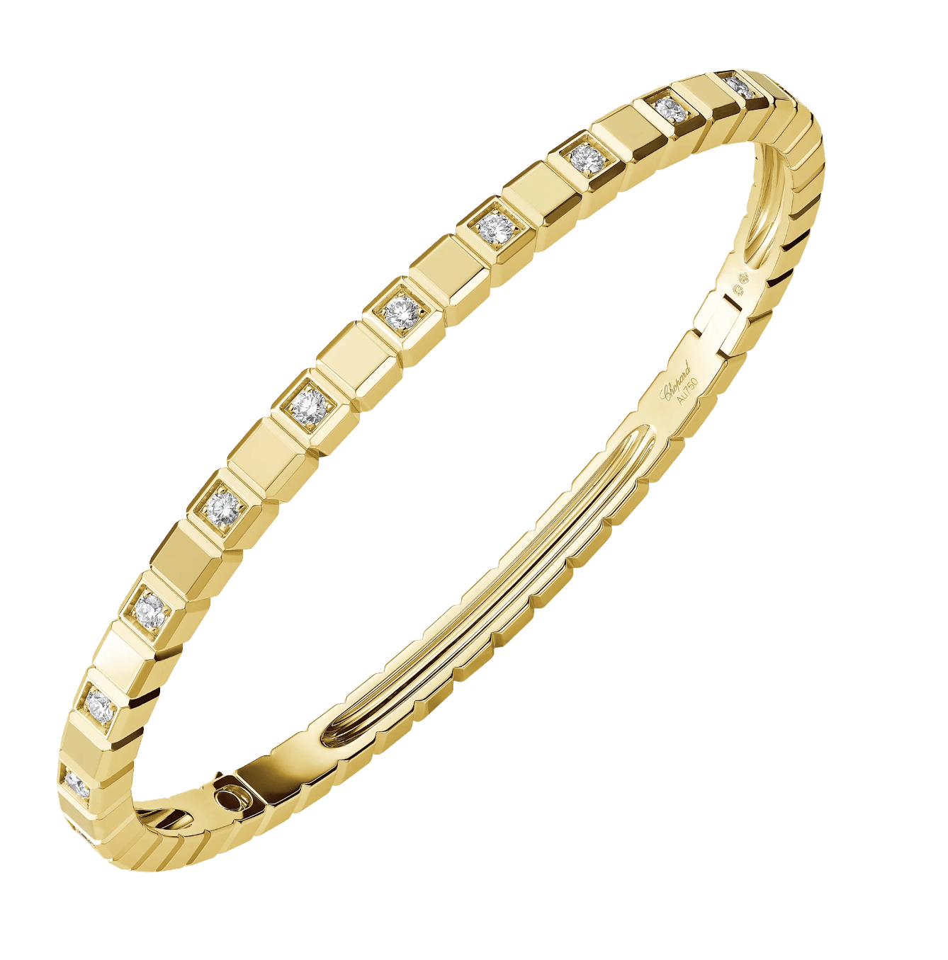 Ice Cube Yellow Gold Half-Set Diamond Bangle Bracelet