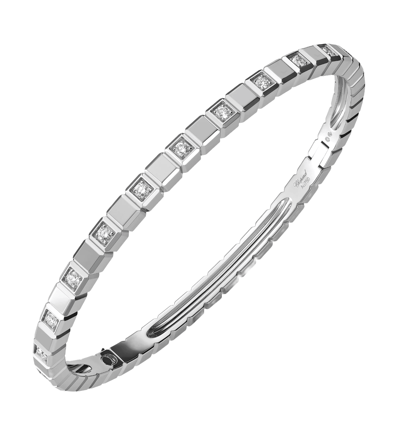 Ice Cube White Gold Half-Set Diamond Bangle Bracelet