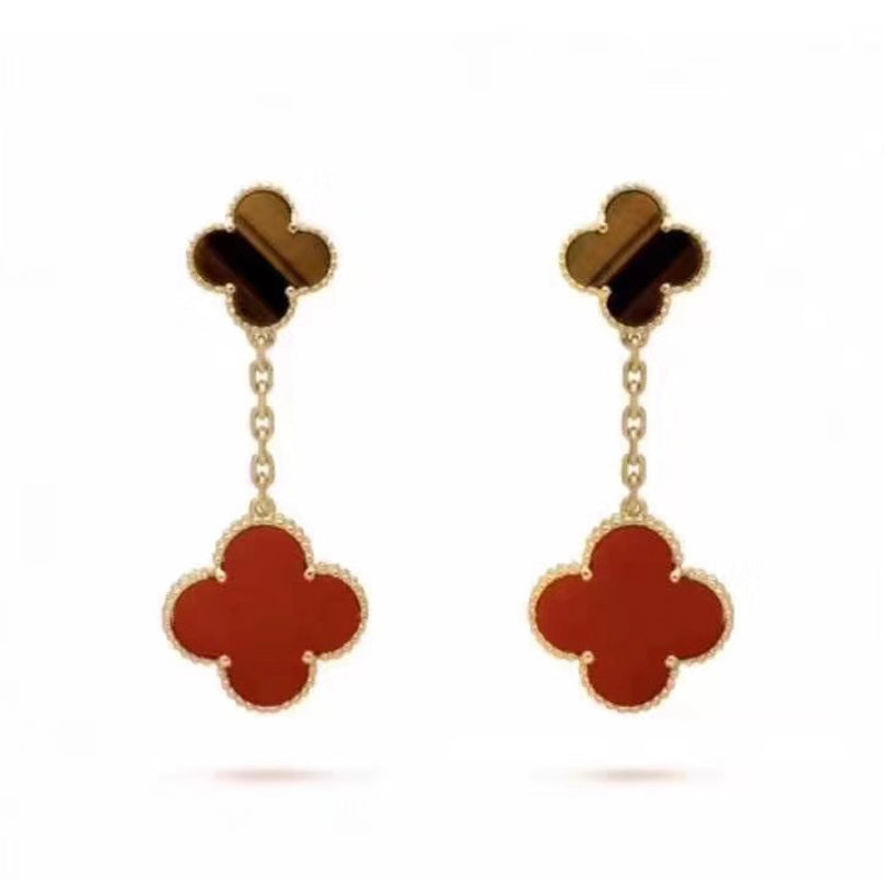 18K Celestial Magic Alhambra Carnelian & Tiger Eye Earrings