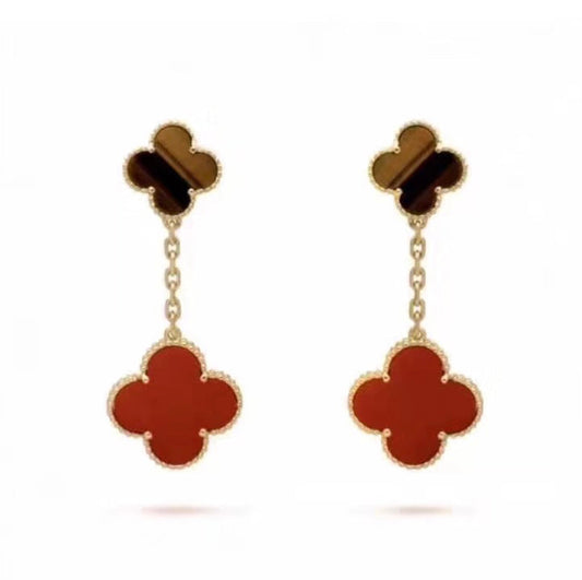 18K Celestial Magic Alhambra Carnelian & Tiger Eye Earrings