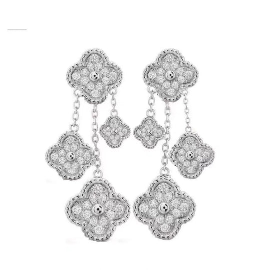 18K Celestial Magic Alhambra Four Diamonds Motifs Clover Earrings